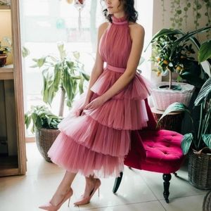 **NEVER WORN** Tea length tulle sleeveless dress with collar neck